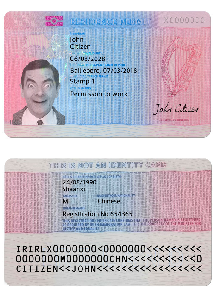 Permis de séjour en Irlande template